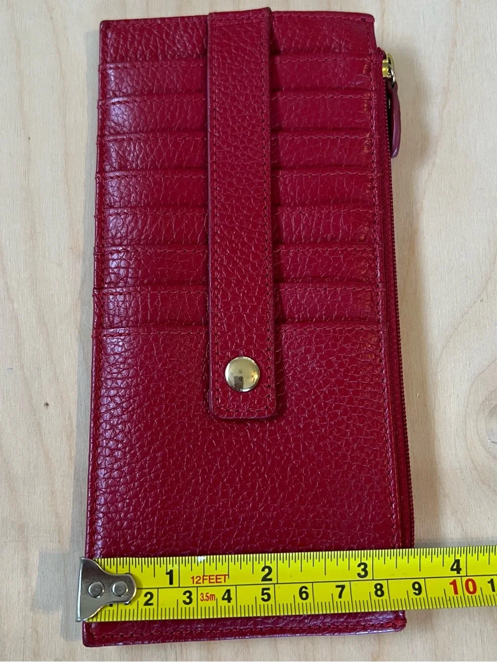 Lodis Red Pebbled Leather Snap-Tab Card Wallet with Zipper